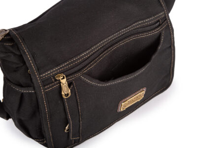 Średnia, materiałowa torba męska na ramię z klapą, uszyta z szarego canvasu - obrazek 5