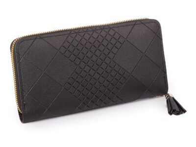 Czarny, duży portfel damski kopertowy, zapinany dookoła na zamek błyskawiczny - obrazek 3