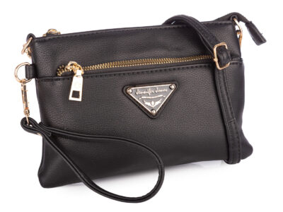 Mała bankietowa torebka damska na ramię w kolorze czarnym ze złotymi okuciami - obrazek 1