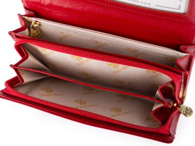 Duży, poziomy, lakierowany portfel damski w kolorze czerwonym Gregorio - obrazek 7