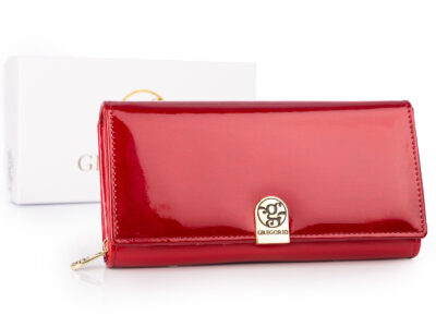 Duży, poziomy, lakierowany portfel damski w kolorze czerwonym Gregorio - obrazek 1