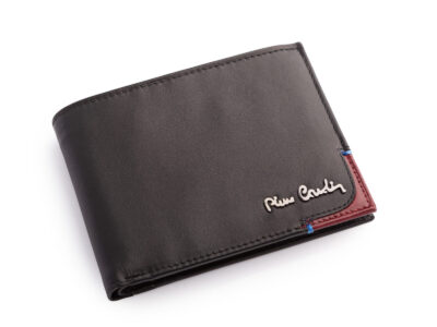 Elegancki, skórzany, cienki portfel męski w kolorze czarnym z czerwonym narożnikiem Pierre Cardin - obrazek 3