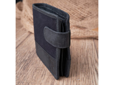 Poręczny, czarny portfel męski ze skóry naturalnej i mocnego canvasu Paolo Peruzzi - obrazek 6