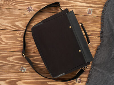 Duża, czarna teczka męska z canvasu i grubej skóry naturalnej Paolo Peruzzi - obrazek 3