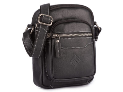 Wygodna czarna torba męska na ramię ze skóry naturalnej licowej Jorey