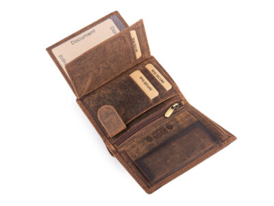 Pionowy, brązowy portfel męski z grubej skóry naturalnej vintage z lwem RFID - obrazek 8