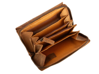 Duży portfel damski uszyty z surowej skóry naturalnej z ochroną RFID brązowy - obrazek 6