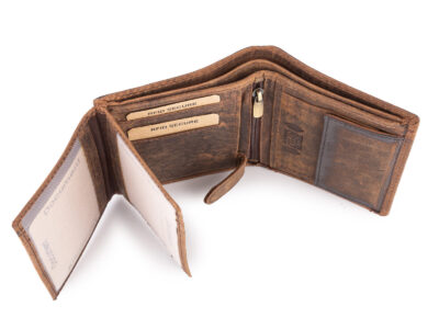 Pionowy, brązowy portfel męski z grubej skóry naturalnej vintage z lwem RFID - obrazek 2