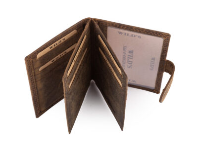 Skórzane, brązowe etui na karty i dokumenty w stylu vintage zapinane na zatrzask - obrazek 2