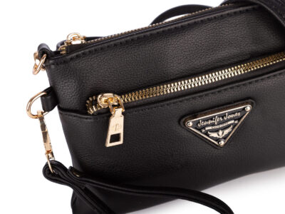 Mała bankietowa torebka damska na ramię w kolorze czarnym ze złotymi okuciami - obrazek 4