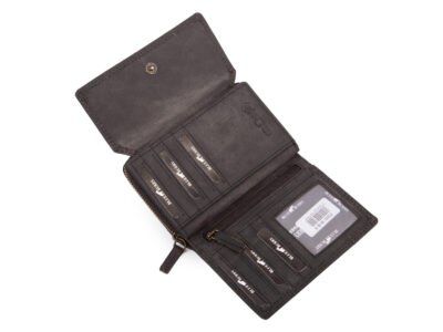 Duży portfel damski uszyty z surowej skóry naturalnej z ochroną RFID czarny - obrazek 3