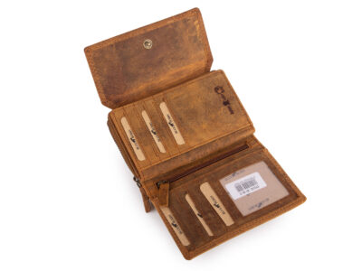 Duży portfel damski uszyty z surowej skóry naturalnej z ochroną RFID brązowy - obrazek 2