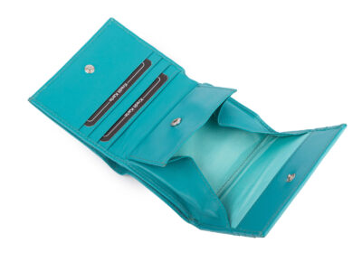 Mały skórzany turkusowy portfel damski do małej torebki J Jones - obrazek 4