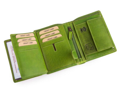 Pionowy portfel wykonany w 100% ze skóry naturalnej z RFID zielony Blue Burry - obrazek 4
