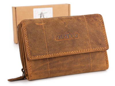 Duży portfel damski uszyty z surowej skóry naturalnej z ochroną RFID brązowy - obrazek 1