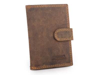 Skórzane, brązowe etui na karty i dokumenty w stylu vintage zapinane na zatrzask