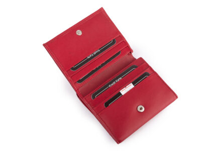 Mały skórzany czerwony portfel damski do małej torebki J Jones - obrazek 3