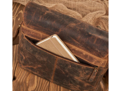 Torba męska uszyta ze skóry naturalnej A4 brązowa vintage Paolo Peruzzi - obrazek 6