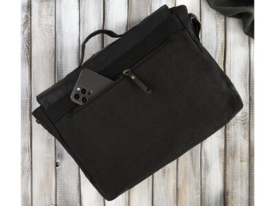 Torba męska do pracy A4 z canvasu i skóry wegańskiej czarna vintage Paolo Peruzzi - obrazek 5