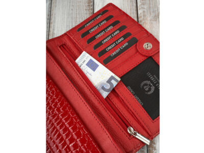 Duży lakierowany portfel damski skórzany croco czerwony Paolo Peruzzi - obrazek 6