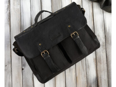 Torba męska do pracy A4 z canvasu i skóry wegańskiej czarna vintage Paolo Peruzzi - obrazek 7