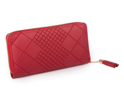 Czerwony, duży portfel damski kopertowy, zapinany dookoła na zamek błyskawiczny - obrazek 2