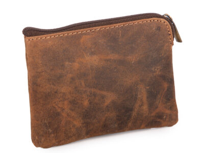 Ciemnobrązowe etui na klucze z grubej skóry naturalnej w stylu vintage - obrazek 3