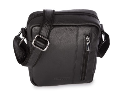 Saszetka męska na ramię ze skóry naturalnej, czarna Bellugio - obrazek 6