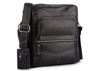 Duża męska torba miejska na ramię ze skóry naturalnej czarna Ekavale - obrazek 1