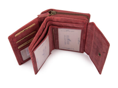 Duży portfel damski uszyty z surowej skóry naturalnej z ochroną RFID czerwony - obrazek 4