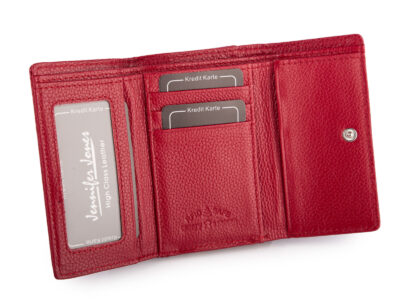 Średni portfel damski ze skóry naturalnej zapinany na bigiel czerwony - obrazek 3