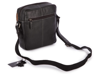 Duża skórzana torba męska na ramię, miejska w kolorze czarnym z klapką - obrazek 2