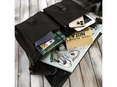 Torba męska do pracy A4 z canvasu i skóry wegańskiej czarna vintage Paolo Peruzzi - obrazek 4