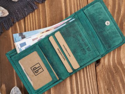 Mały portfel damski zielony skórzany w stylu vintage Paolo Peruzzi - obrazek 4