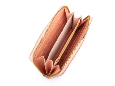 Pastelowo-różowy, duży portfel damski kopertowy, zapinany dookoła na zamek błyskawiczny - obrazek 3