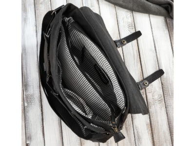 Torba męska do pracy A4 z canvasu i skóry wegańskiej czarna vintage Paolo Peruzzi - obrazek 3