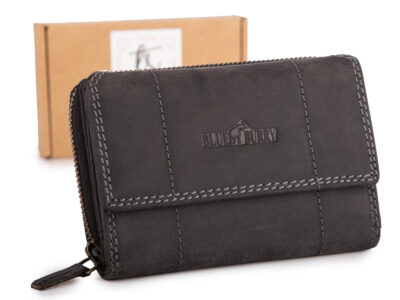 Duży portfel damski uszyty z surowej skóry naturalnej z ochroną RFID czarny - obrazek 1