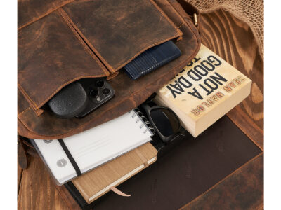 Torba męska uszyta ze skóry naturalnej A4 brązowa vintage Paolo Peruzzi - obrazek 8