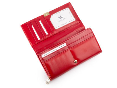 Duży, poziomy, lakierowany portfel damski w kolorze czerwonym Gregorio - obrazek 3