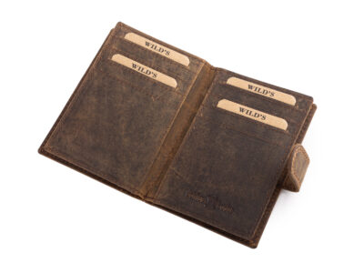 Skórzane, brązowe etui na karty i dokumenty w stylu vintage zapinane na zatrzask - obrazek 4