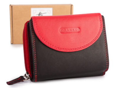 Czarno-czerwony portfel damski Franko z miękkiej naturalnej skóry RFID - obrazek 1