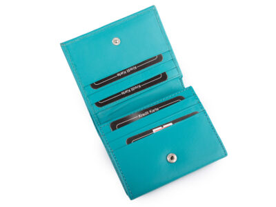 Mały skórzany turkusowy portfel damski do małej torebki J Jones - obrazek 3