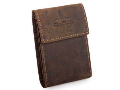 Pionowe brązowe skórzane etui na karty płatnicze, dokumenty i banknoty w stylu vintage - obrazek 1