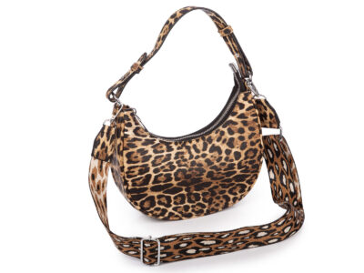 Łódkowata, mała torebka damska z wzorem w modną panterkę - obrazek 3