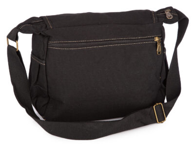 Średnia, materiałowa torba męska na ramię z klapą, uszyta z szarego canvasu - obrazek 3