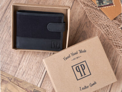 Poręczny, czarny portfel męski ze skóry naturalnej i mocnego canvasu Paolo Peruzzi - obrazek 9