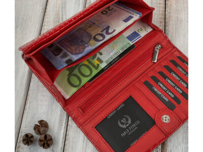 Duży lakierowany portfel damski skórzany croco czerwony Paolo Peruzzi - obrazek 10