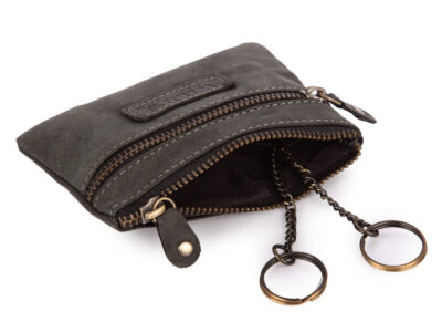 Etui na klucze ze skóry naturalnej na zamek czarne vintage - obrazek 2