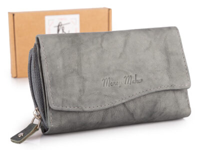 Duży damski portfel szary uszyty z miękkiej i przyjemnej w dotyku skóry naturalnej RFID