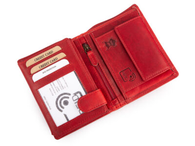 Pionowy portfel wykonany w 100% ze skóry naturalnej z RFID czerwony Blue Burry - obrazek 2